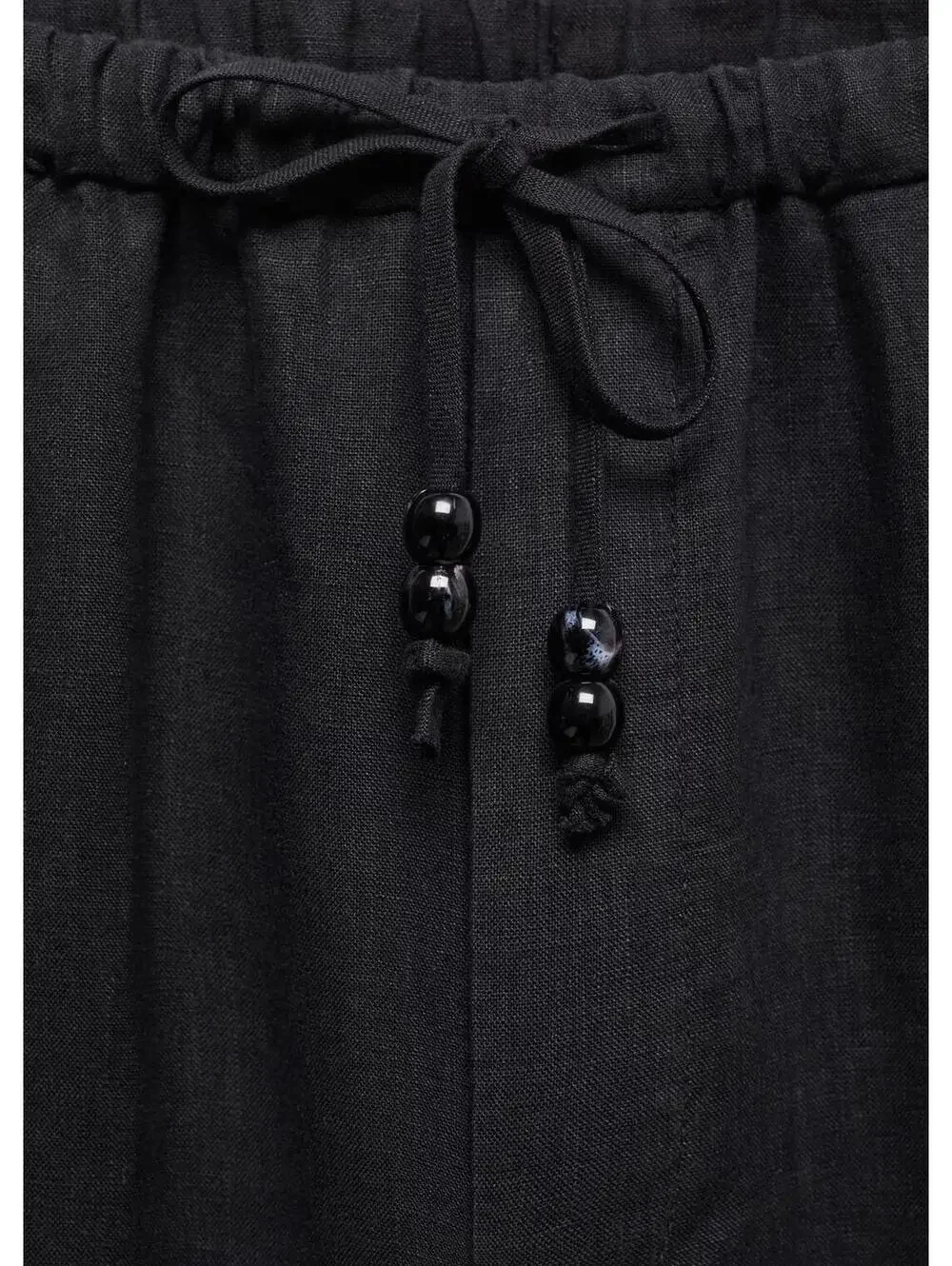 Mango Linen Pants with Drawstring Black Size Small